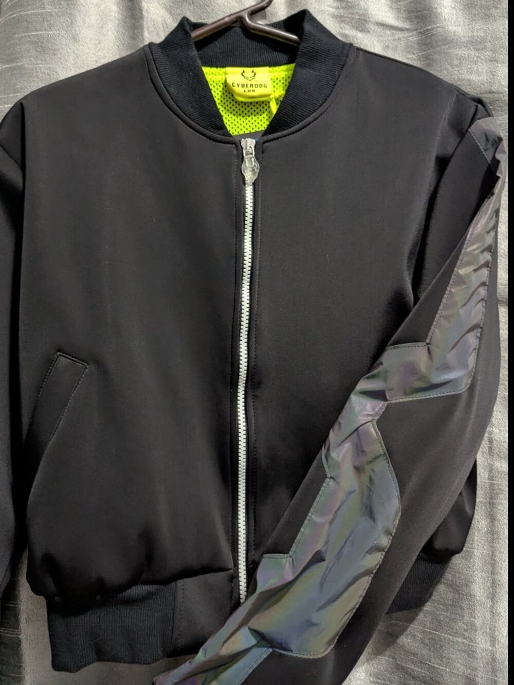 Cyberdog Cropped Bomber Flight Jacket Black Reflective Large
